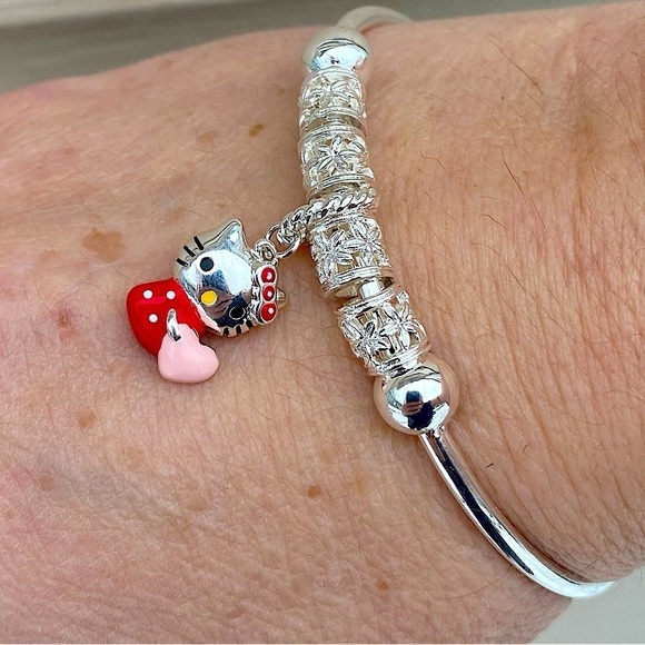 Hello Kitty Charm Sterling Silver Bangle Bracelet - Picture 9 of 9